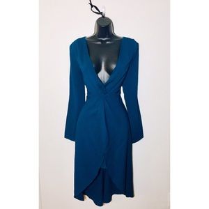 Honey Belle Teal V-Neck Long Sleeve Dress